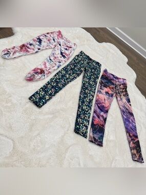 Old Navy Girls' Floral & Tie-Dye Print Legging Set - Navy, Pink, Purple BUNDLE